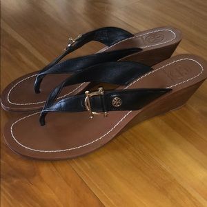 Tory Burch Wedge Leather Flip Flops